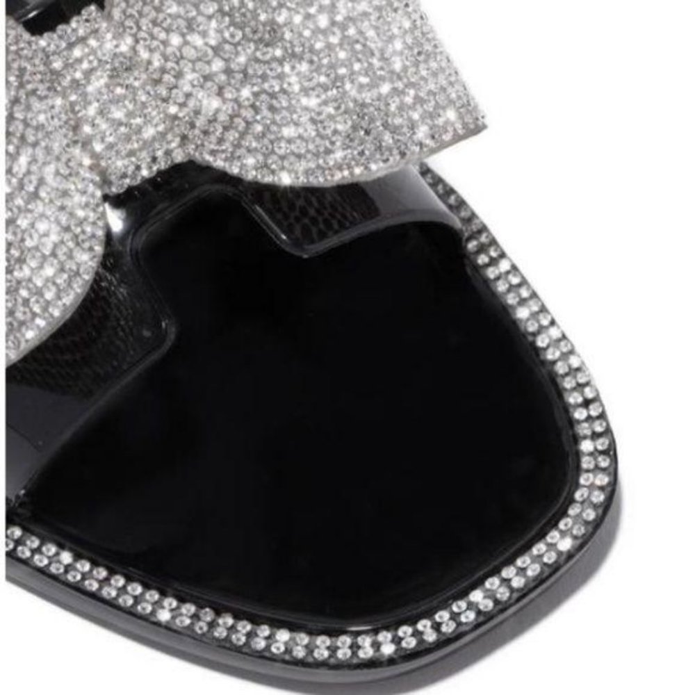Embellished Bow Jelly Sandals in Black - Picture 4 of 9